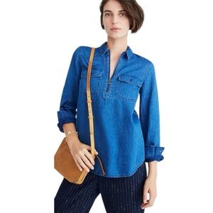 MADEWELL| Women’s Indigo Zip Front Popover Denim Shirt Top Size S